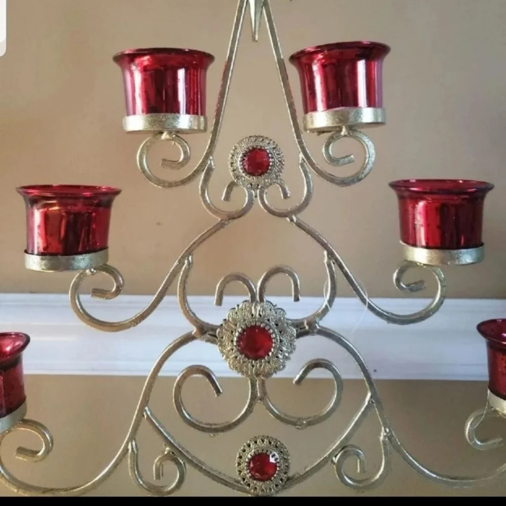 Golden Holiday Tea Light Candle Holder NWT